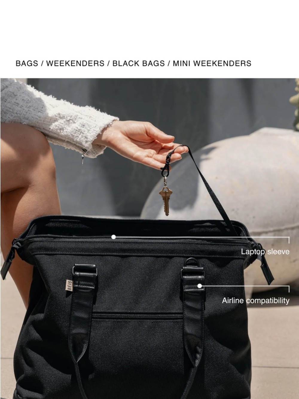 BEIS Black Mini Weekender Tote - Picture 2 of 5